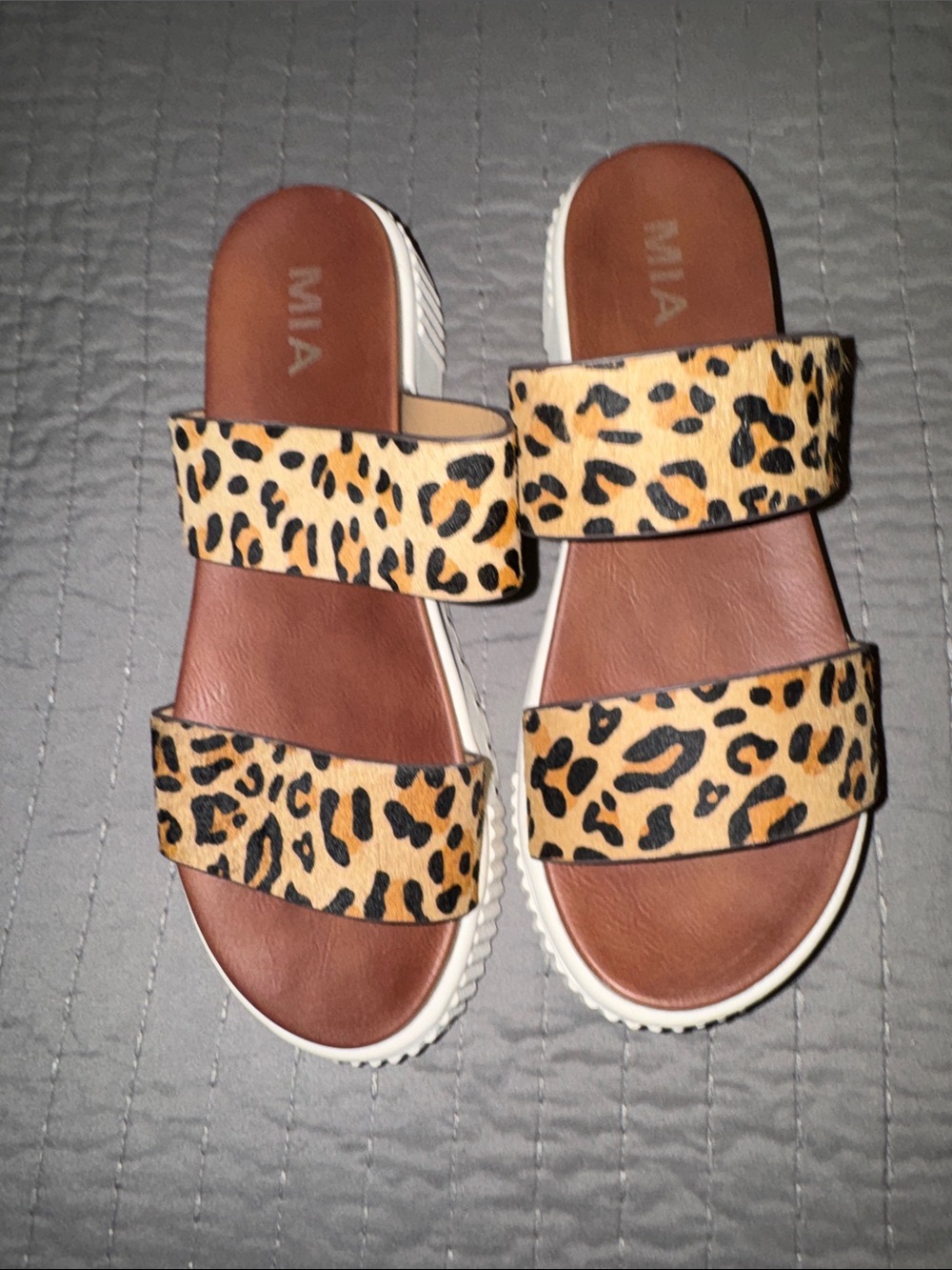 MIA Leopard-Print Double Strap Slide Sandal - Brown/Tan/Black - Picture 2 of 3